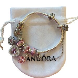 Pandora Silver Bracelet with Pink Charms